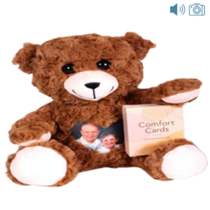 brown photo and audio bear with comfort cards