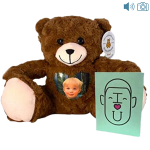 Brown photo and audio bear with greeting card