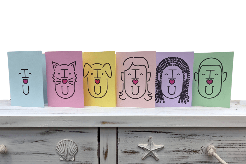 Colorful greeting cards lined up