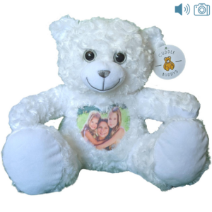 white photo and audio bear