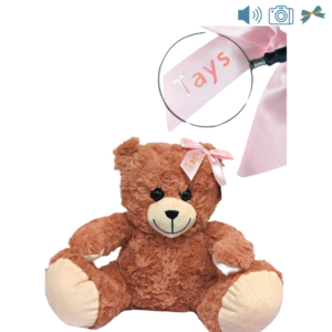 pink recordable bear with customizable bow