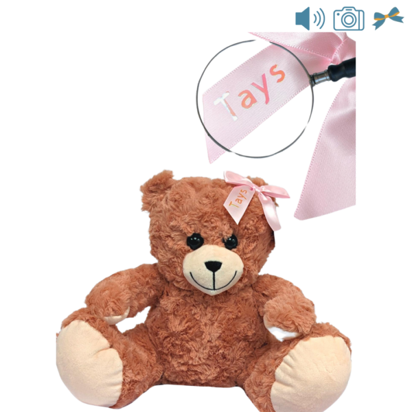 pink recordable bear with customizable bow
