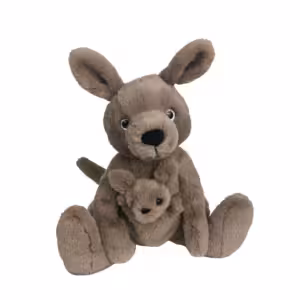 Outback Snuggler stuffed kangaroo cuddle buddy sitting, featuring soft grey and white fur and a gentle embroidered face.