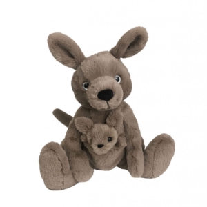 Kangaroo stuffed animal with stuffed kangaroo baby in pouch.