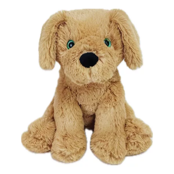 A golden puppy stuffed animal.