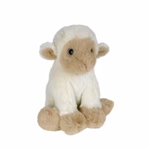 Baa Buddy lamb cuddle buddy stuffed animal with fluffy white fur and a sweet embroidered face.